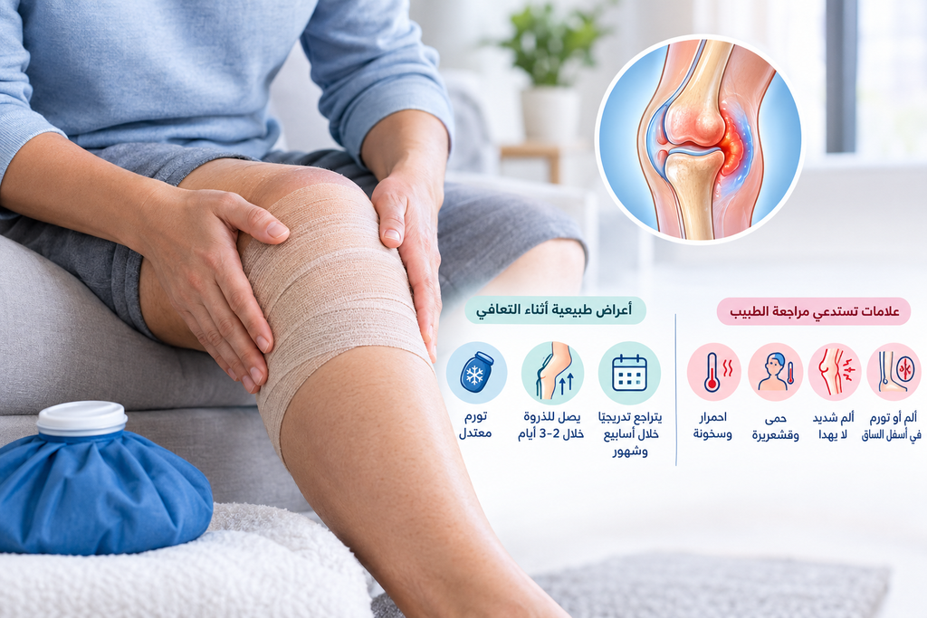 انتفاخ الركبة بعد العملية: الأسباب والمدة ومتى تقلق؟